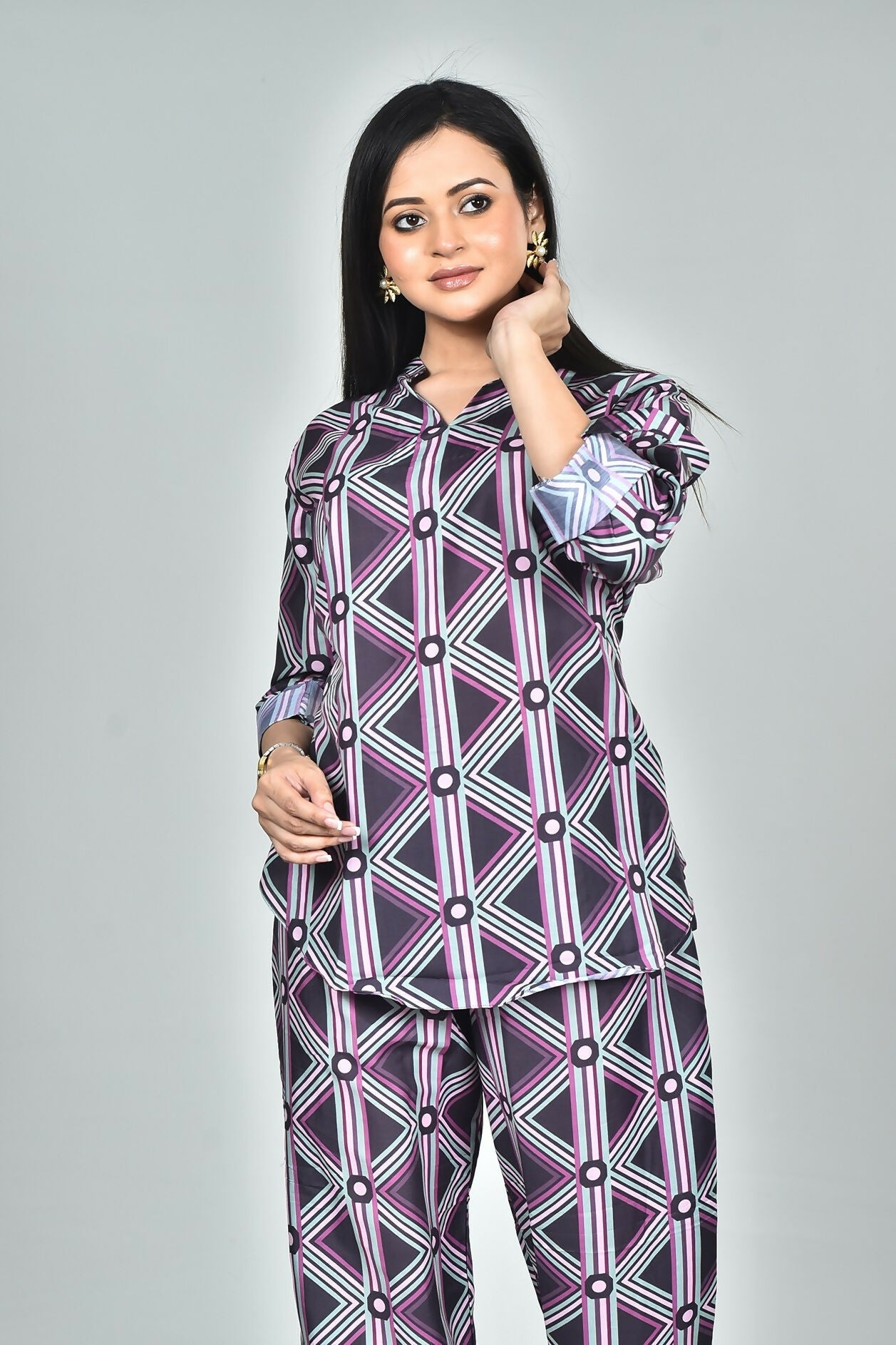 Morchari Digital Print Semi Muslin Co-Ord Set Top & Trouser-Multicolor - Swadesiicart