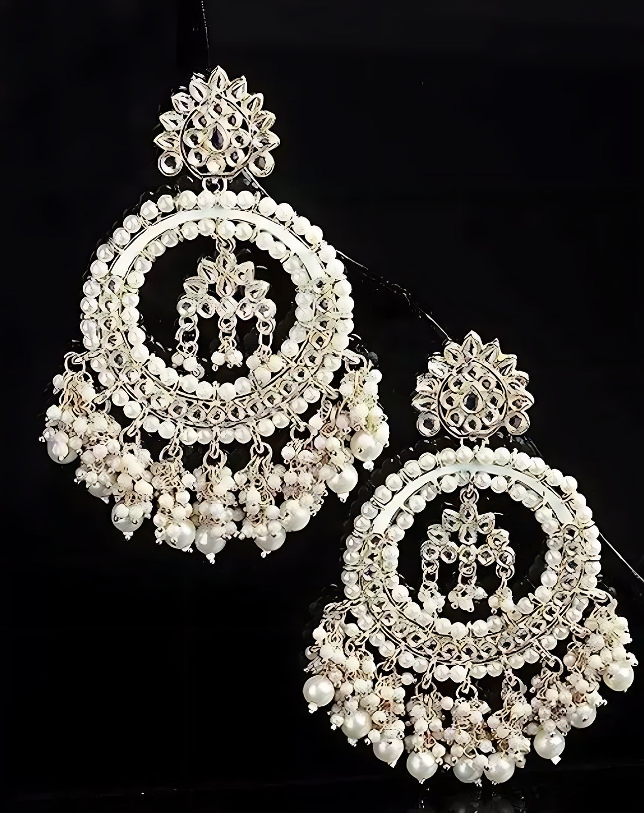 Jewel City Luxurious Pearl Chandelier Earrings - Traditional Indian Kundan Style Statement Jewelry for Wedding & Festive Wear | Swadesiicart