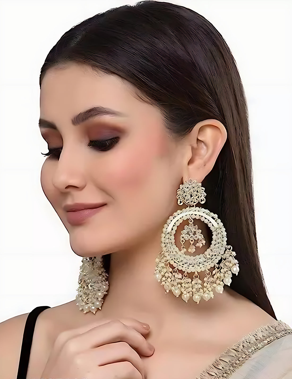 Jewel City Luxurious Pearl Chandelier Earrings - Traditional Indian Kundan Style Statement Jewelry for Wedding & Festive Wear | Swadesiicart