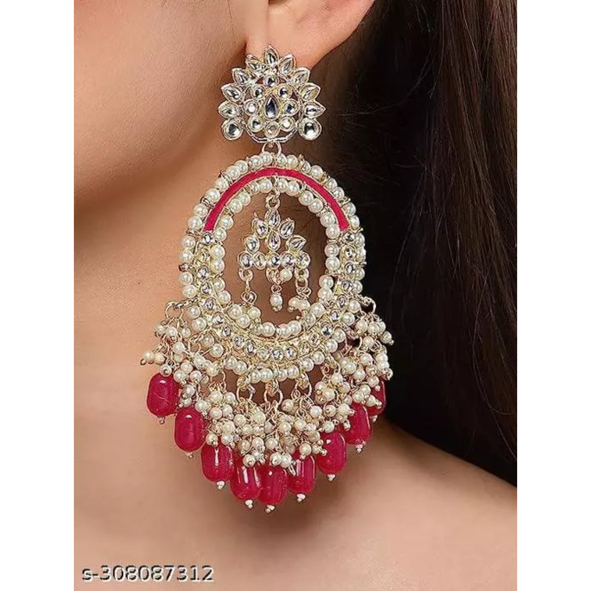 Jewel City Luxurious Pearl Chandelier Earrings - Traditional Indian Kundan Style Statement Jewelry for Wedding & Festive Wear | Swadesiicart