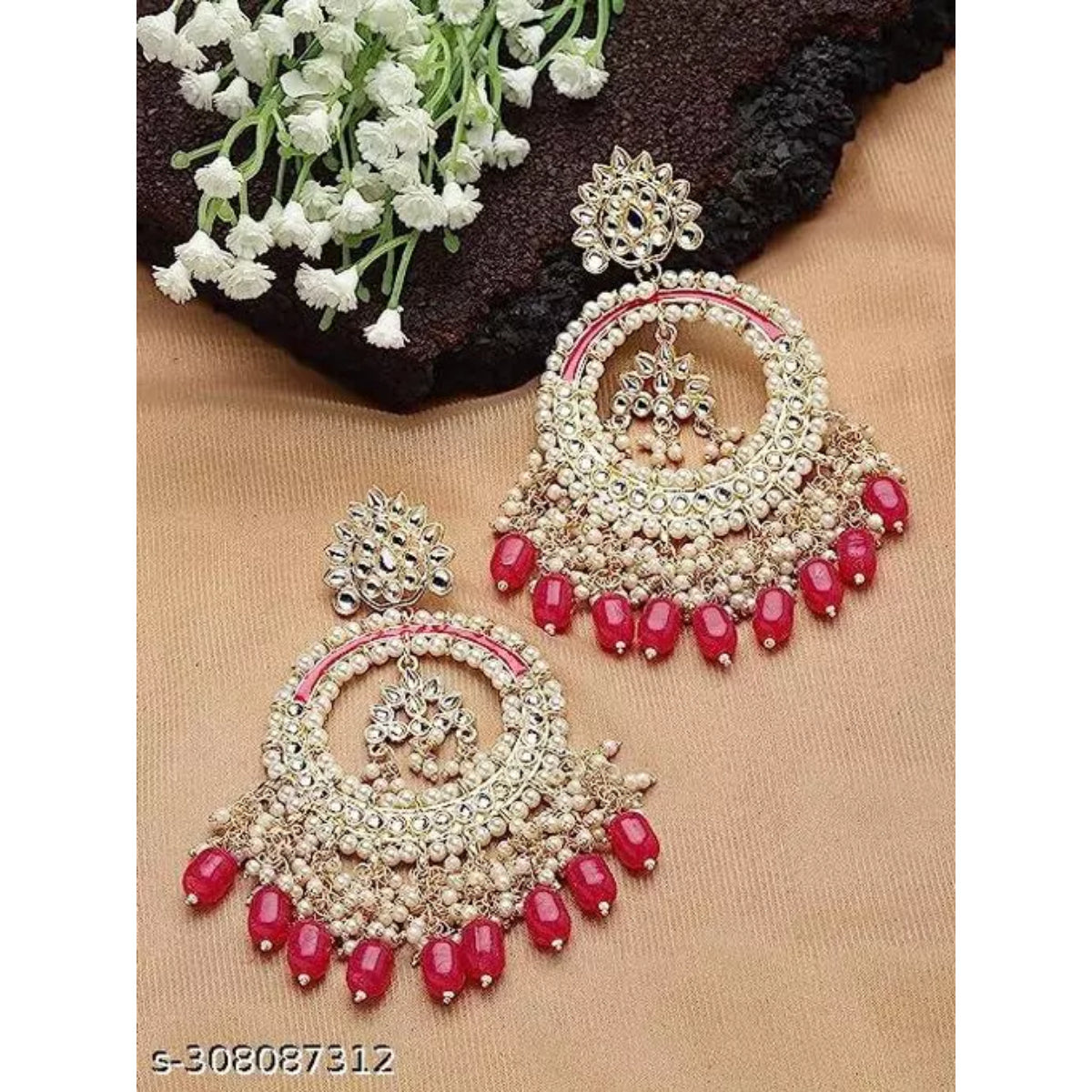 Jewel City Luxurious Pearl Chandelier Earrings - Traditional Indian Kundan Style Statement Jewelry for Wedding & Festive Wear | Swadesiicart