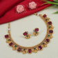 Jewel City Antique Gold Ruby Green Floral Choker Set - Adjustable Designer Necklace with Pearl Tassels - Traditional Indian Wedding Jewelry Collection | Swadesiicart