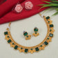 Jewel City Antique Gold Emerald Green Floral Choker Set - Adjustable Designer Necklace with Pearl Tassels | Swadesiicart