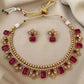 Jewel City Antique Gold Ruby Floral Choker Set - Adjustable Designer Necklace with Pearl Tassels - Traditional Indian Wedding Jewelry Collection | Swadesiicart
