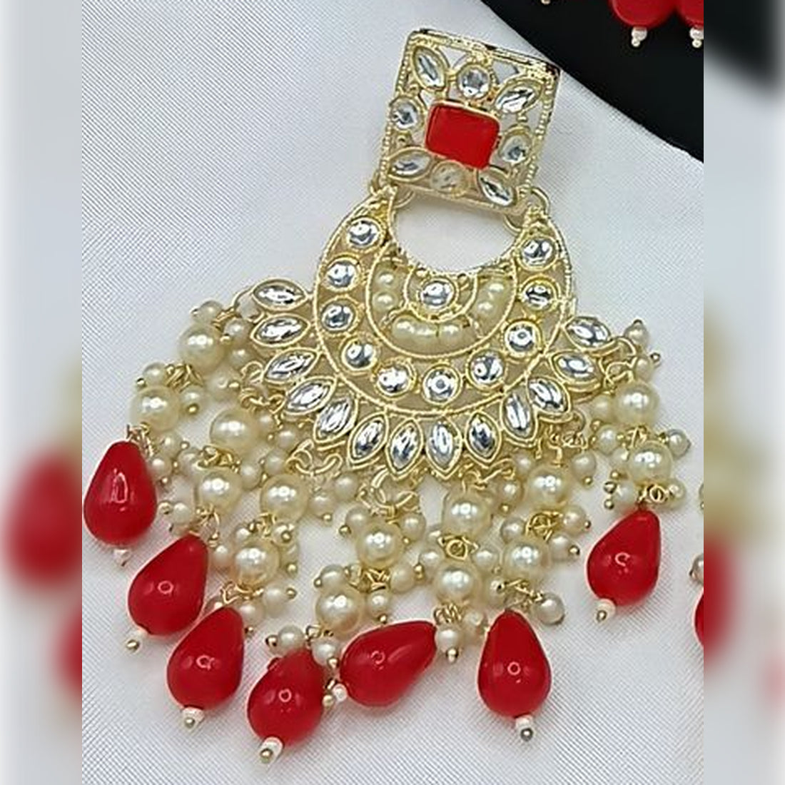 Jewel City Royal Pearl and Crystal Choker Set - Gold-Plated Wedding Jewelry with Earrings and Ring | Swadesiicart