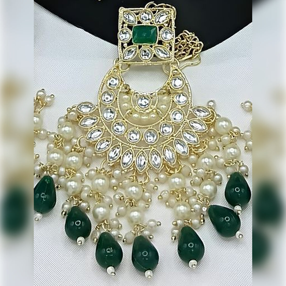 Jewel City Royal Pearl and Crystal Choker Set - Gold-Plated Wedding Jewelry with Earrings and Ring | Swadesiicart