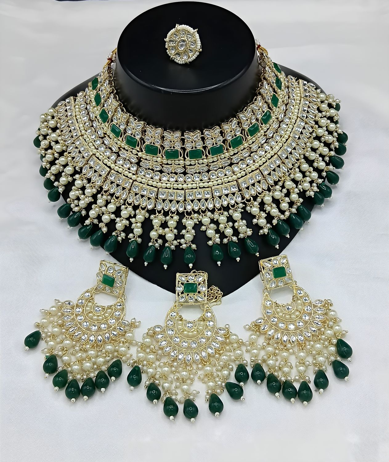 Jewel City Royal Pearl and Crystal Choker Set - Gold-Plated Wedding Jewelry with Earrings and Ring | Swadesiicart