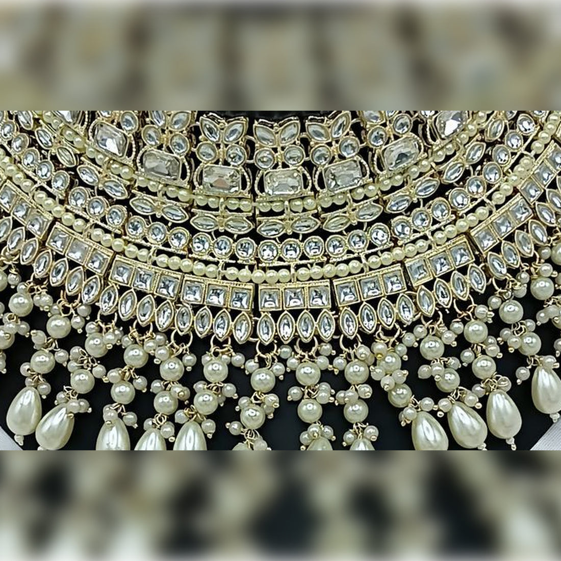 Jewel City Royal Pearl and Crystal Choker Set - Gold-Plated Wedding Jewelry with Earrings and Ring | Swadesiicart