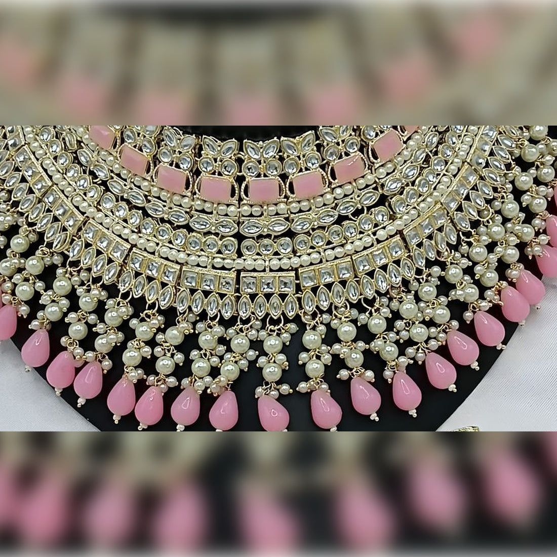 Jewel City Royal Pearl and Crystal Choker Set - Gold-Plated Wedding Jewelry with Earrings and Ring | Swadesiicart