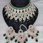 Jewel City Royal Green Kundan & Pearl Bridal Jewelry Set-Statement Choker Necklace Earrings & Maang Tikka-Wedding & Festive Wear | Swadesiicart