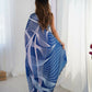 Blue Chinon Designer Digital Printed,Mirror Cut Work Saree - Manvika