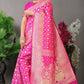 Anaita Pink Woven Design Pure Silk Banarasi Saree With Blouse