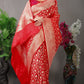 Anaita Red Woven Design Pure Silk Banarasi Saree With Blouse