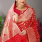 Anaita Red Woven Design Pure Silk Banarasi Saree With Blouse