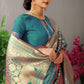 Anaita Teal Woven Design Pure Silk Banarasi Saree With Blouse