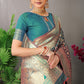 Anaita Teal Woven Design Pure Silk Banarasi Saree With Blouse