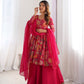Lorenvalley Women Pure Soft Roman silk Chanderi Discharge Print Fabric Kediya Kurta Palazzo with Dupatta Set - Ranipink - Swadesiicart