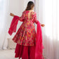 Lorenvalley Women Pure Soft Roman silk Chanderi Discharge Print Fabric Kediya Kurta Palazzo with Dupatta Set - Ranipink - Swadesiicart