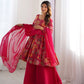 Lorenvalley Women Pure Soft Roman silk Chanderi Discharge Print Fabric Kediya Kurta Palazzo with Dupatta Set - Ranipink - Swadesiicart
