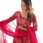 Lorenvalley Women Pure Soft Roman silk Chanderi Discharge Print Fabric Kediya Kurta Palazzo with Dupatta Set - Ranipink - Swadesiicart