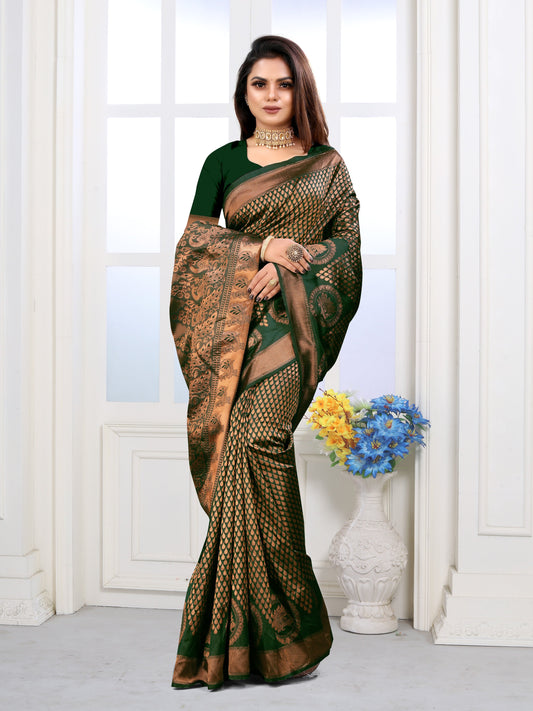 Vedant Vastram Litchi Silk Designer Banarasi Saree - Green | Swadesiicart