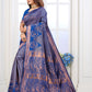 Vedant Vastram Litchi Silk Designer Banarasi Saree - Blue | Swadesiicart
