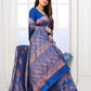 Vedant Vastram Litchi Silk Designer Banarasi Saree - Blue | Swadesiicart