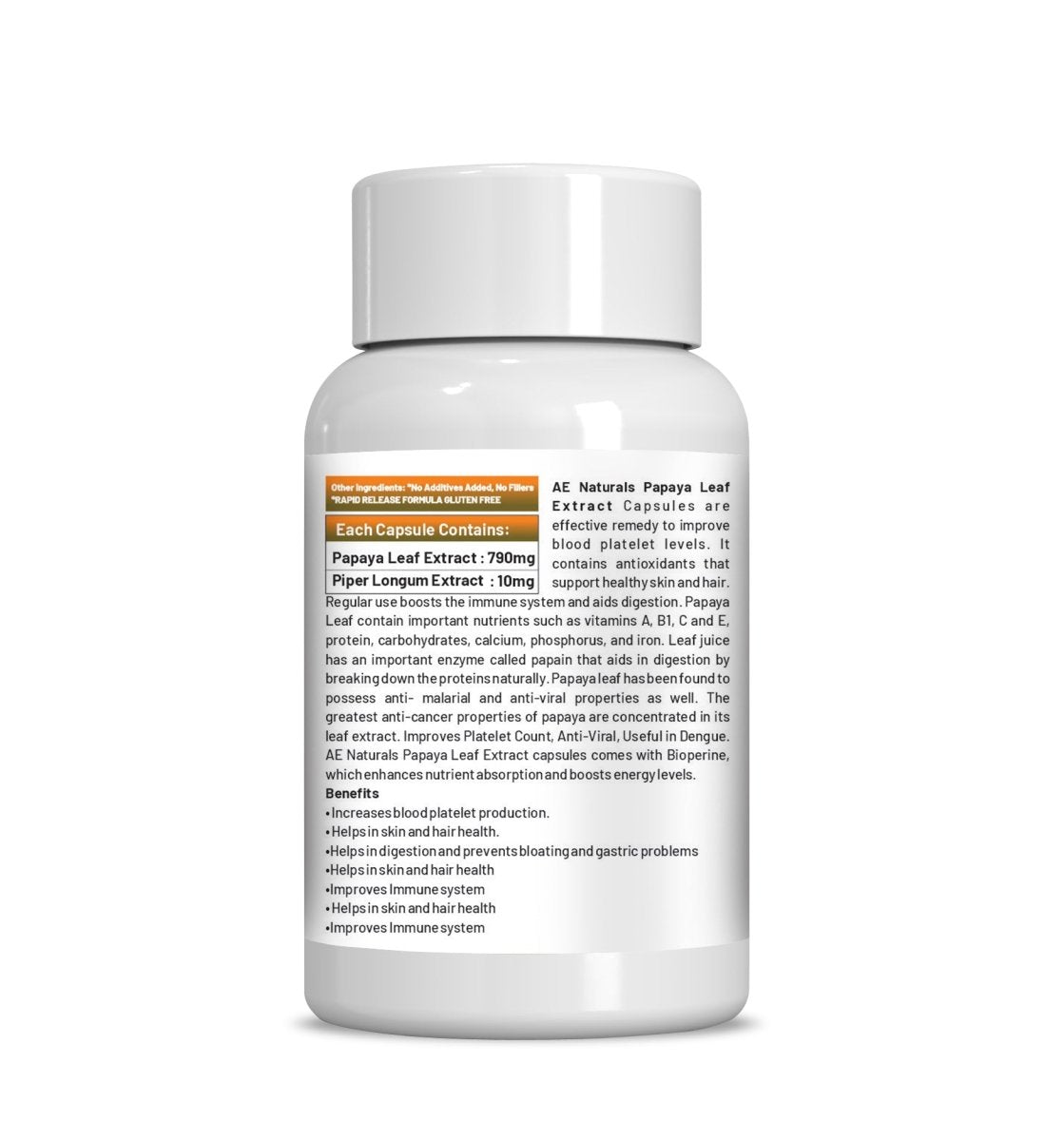 Ae Naturals Papaya Leaf Extract Capsules - Swadesiicart