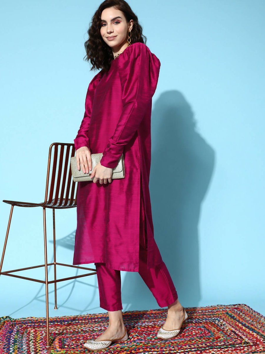 Ahalyaa Women's Traditional wear Kurta Set - Burgundy | Swadesiicart