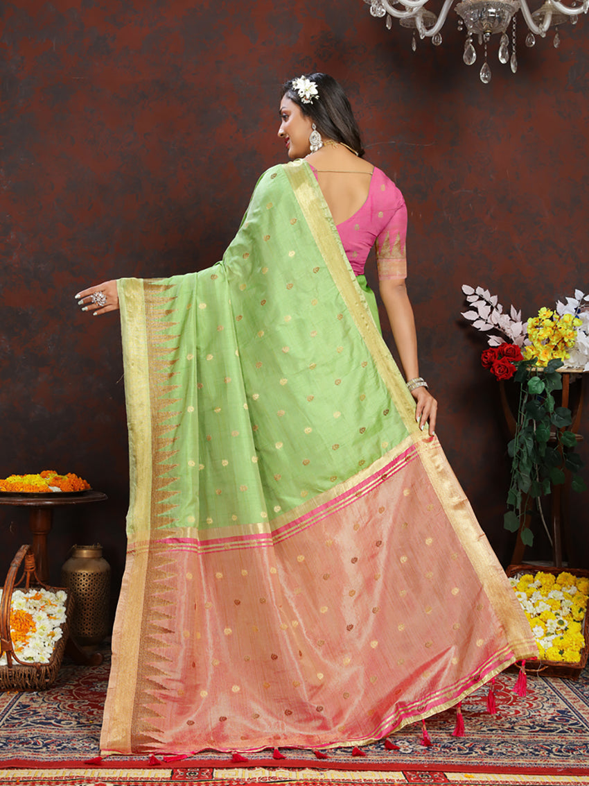 Lorenvalley Fashion Parotgreen Soft Katan Silk Woven Design Zari Weaving Pallu Saree - Swadesiicart