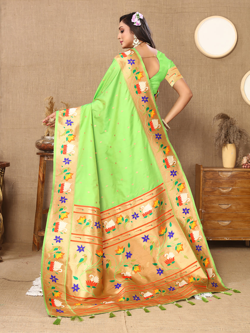 Lorenvalley Fashion Parotgreen Soft Paithani Silk Woven Design Rich Zari Meenakari Weaving Saree - Swadesiicart