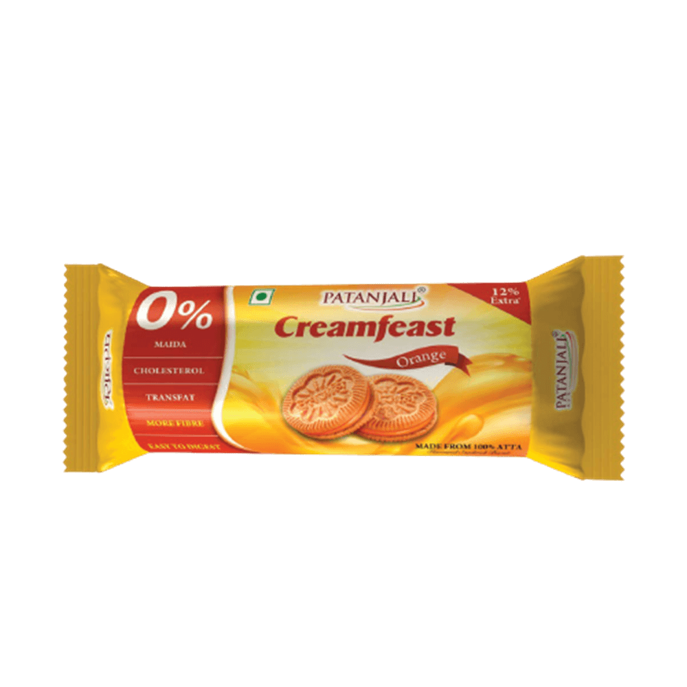Patanjali Cream Feast Orange Biscuits (Pack of 10) - Swadesiicart