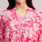 Aavyora Women's Pink Floral Cotton Kurta with Lace Detailing, with Trouser & Dupatta