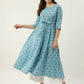 FIORRA Women's Sky Blue Cotton Kurta - Swadesiicart