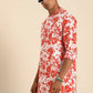 Red & White Men pure Cotton Floral Printed Straight Kurta - Mahotsav | Swadesiicart
