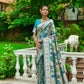 Vishnu Weaves Women's Rama Paithani Silk Zari Woven Saree with Unstitched Blouse - Swadesiicart