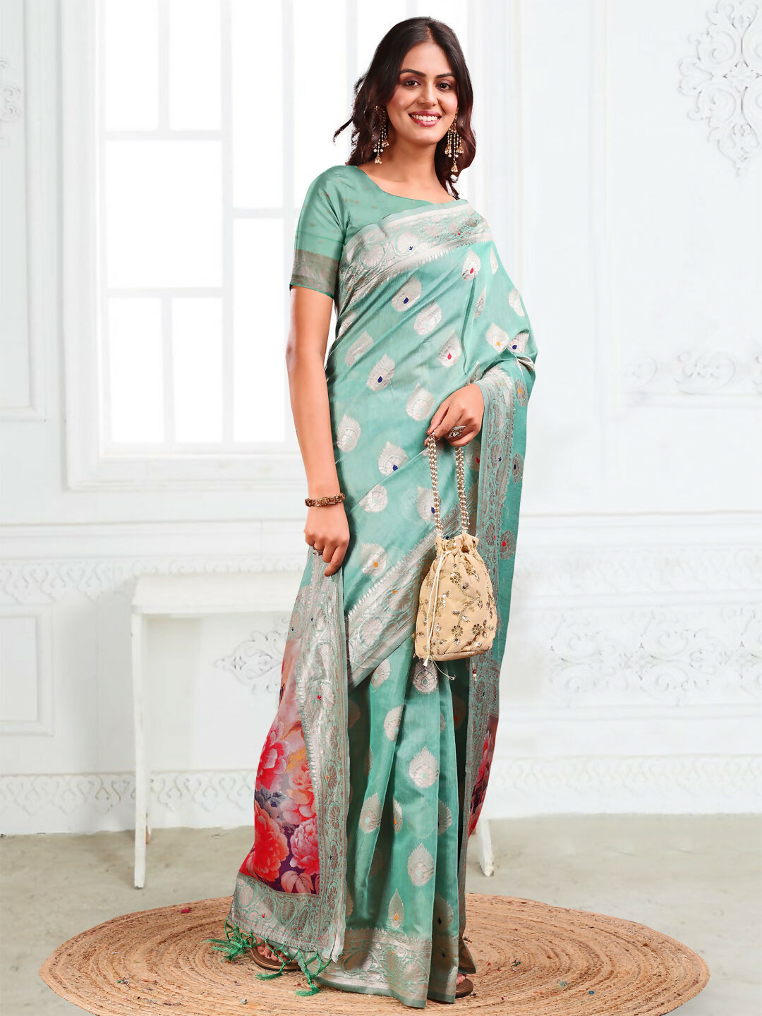 Shree Shyam Fashion Linen Cotton Rama Green Saree