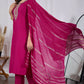 The52 Pink Women's Beautiful Embroidered Rayon Slub Fabric with Straight Kurta, Pant and Dupatta Set - Swadesiicart