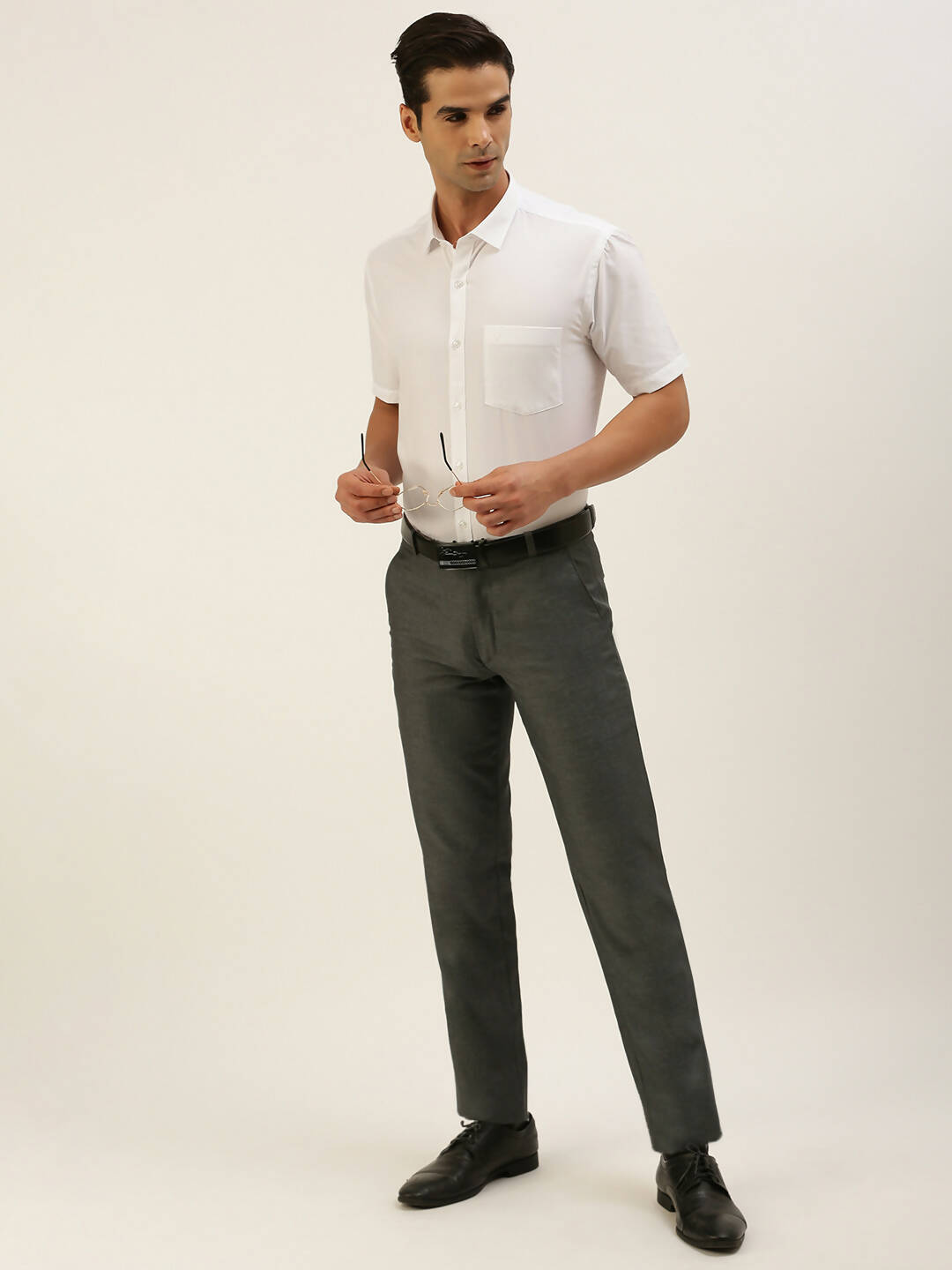 Ramraj Cotton Mens Half Sleeve Formal Poly Cotton White Shirt | Swadesiicart