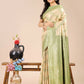 Astita Aura Silk Cream Light Green Banarasi Silk Saree | Swadesiicart