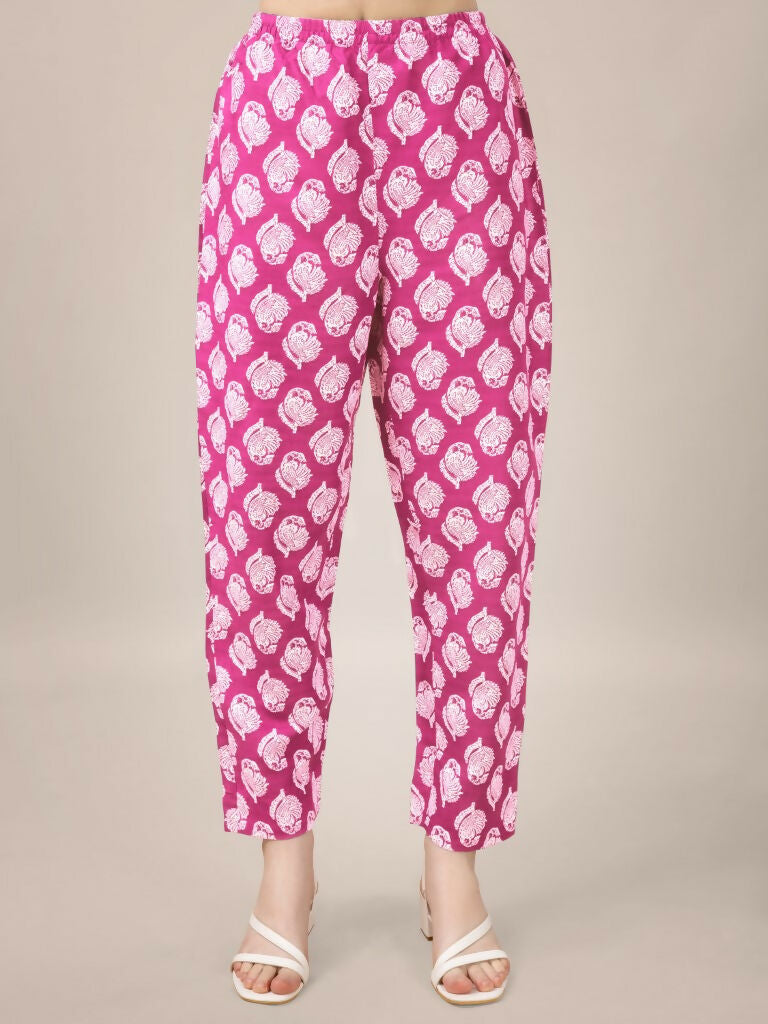Jyoti Fashion Women's Pink Rayon Print with Embroidery & Fancy Lace Work Kurta with Trouser & Dupatta | Swadesiicart