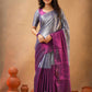 Exclusive Collection Beautiful Gray Magenta Tissue Silk Hand Weaving Handloom Saree With Running Blouse Piece - Swadesiicart