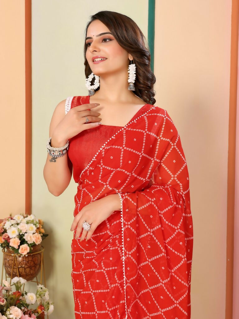 Red Georgette Designer Printed Ready To Wear Saree - Elite | Swadesiicart