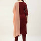 FIORRA Women's Maroon Poly Crepe Straight Kurta Pant With Dupatta - Swadesiicart