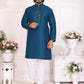 Anaita Teal Silk Straight Kurta With Neck Mirror Work