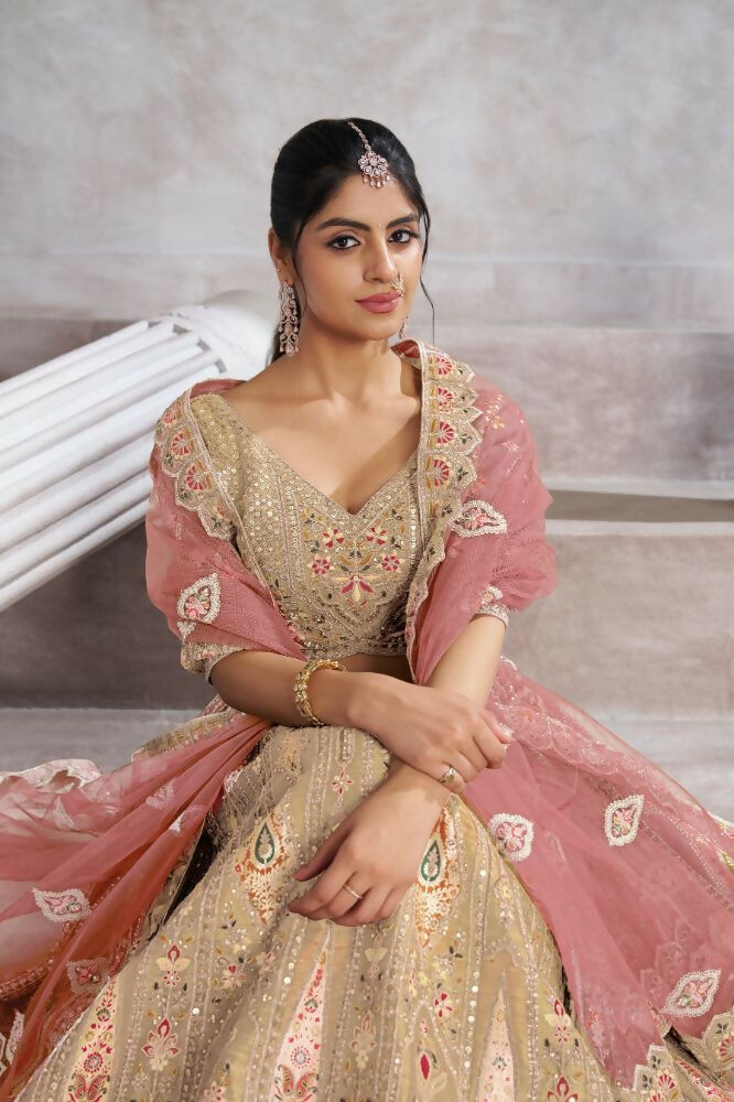 Kesar Fab Light-Baby-Pink Banarasi Silk Hand_Woven Lehenga | Swadesiicart
