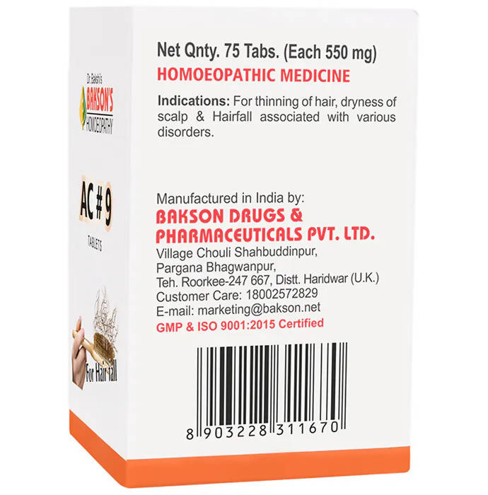Bakson's Homeopathy AC#9 Tablets | Swadesiicart