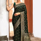 Joban Fashion Emerald Green Crepe Chiffon Pure Handloom Banarasi Silk Saree | Swadesiicart