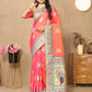 Lorenvalley Fashion Peach Soft Paithani Silk Woven Design Rich Meenakari Zari Weaving Pallu Saree - Swadesiicart