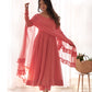 Lorenvalley Peach Faux Georgette Lukhnowi Sequence Work Anarkali Kurta Pant With Dupatta Set - Swadesiicart